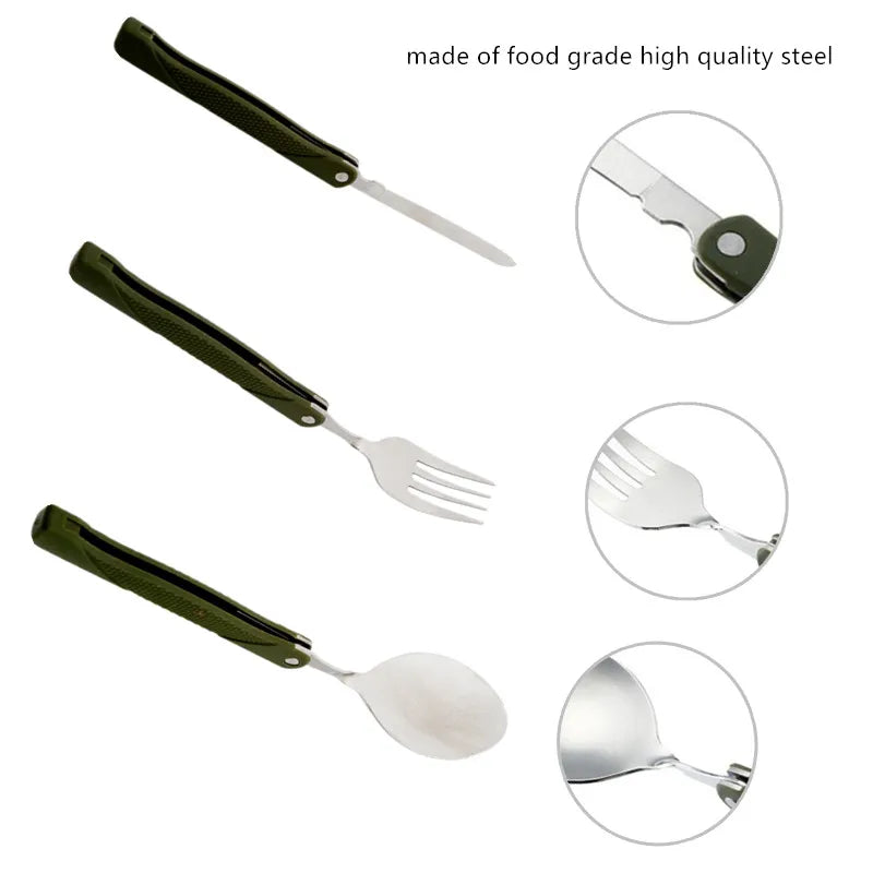 Long cookware backpack Spork fork stainless steel fold knife utensil spoon set combo Picnic camp cutlery tableware flatware