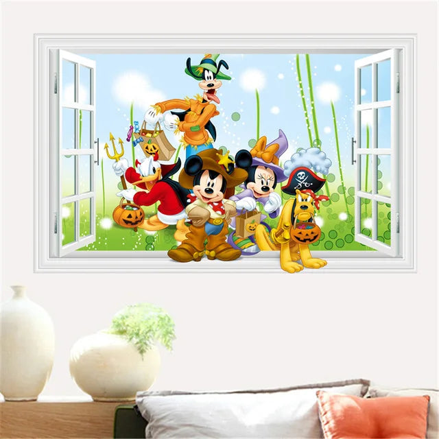 3D Cartoon Mickey Minnie Mouse Wall Design