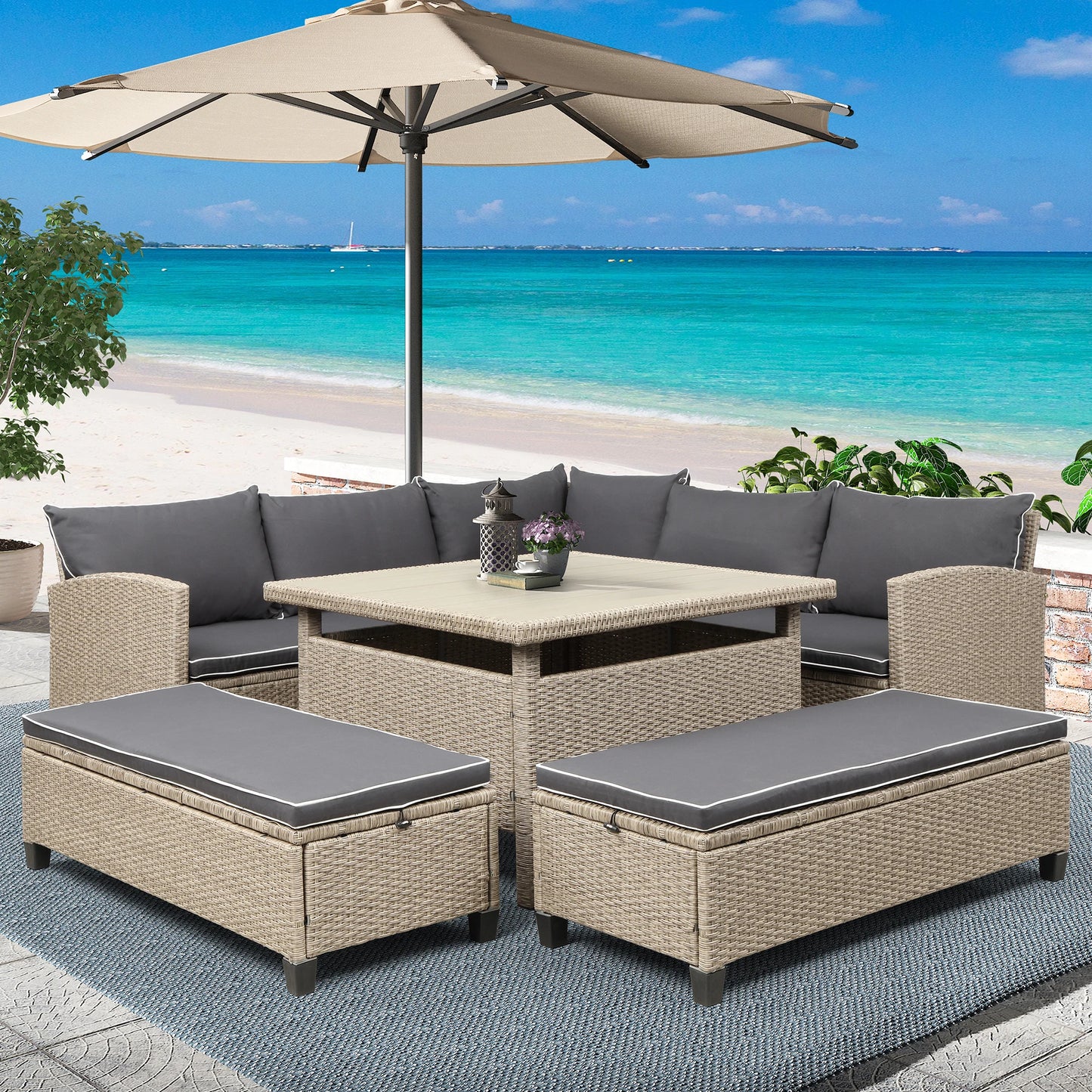 Wicker Rattan Sectional Sofa  Furniture Set