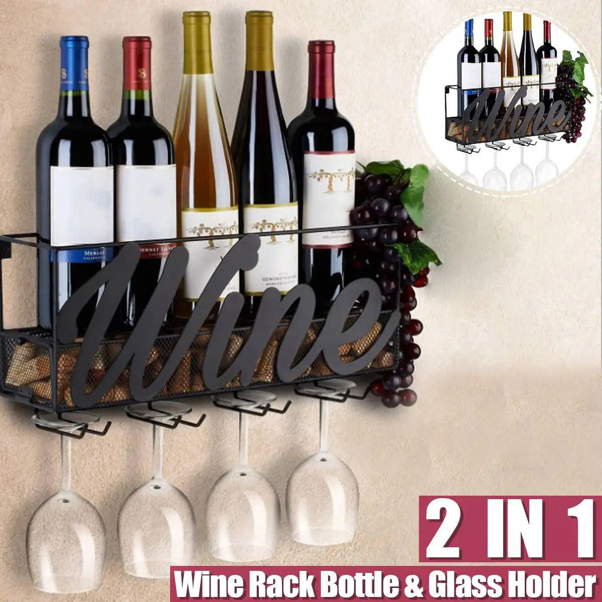 Wall Mounted Wine Rack, Glass Hanging Holder