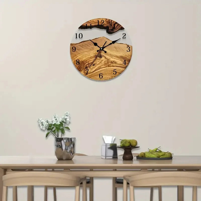 Modern Creative Imitation Olive Wood Silent Clock Tempered Glass