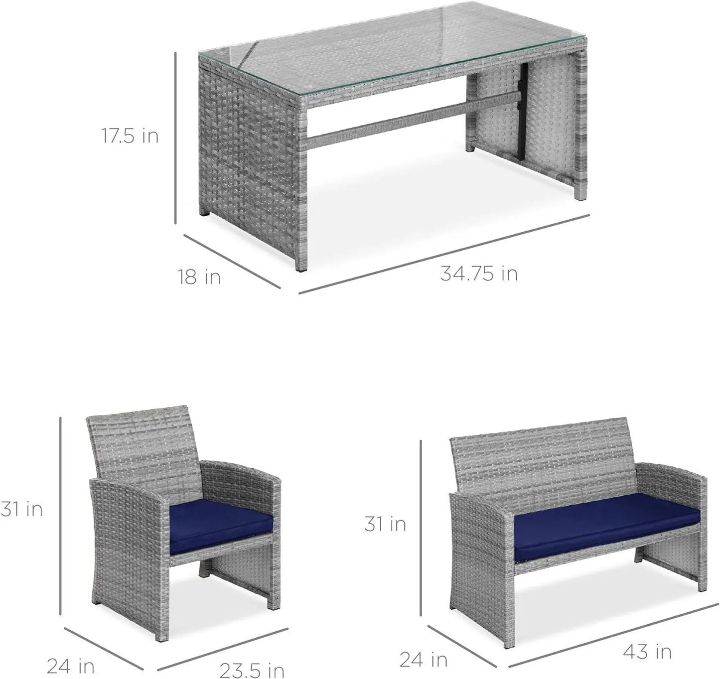 Wicker Patio Conversation Furniture Set for Backyard, Deck, Poolside w/Coffee Table