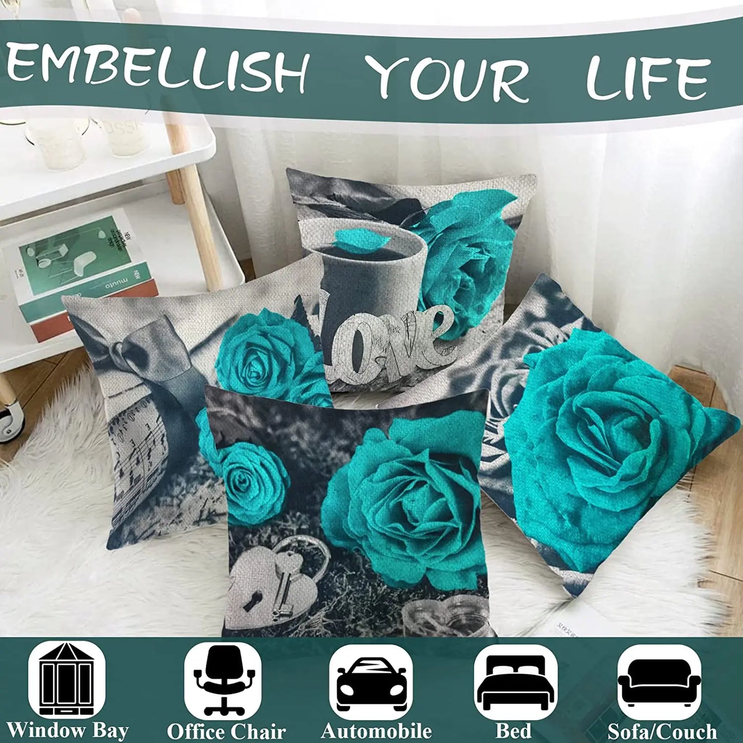 Teal Throw Pillows Covers for Couch 18x18 Set of 4