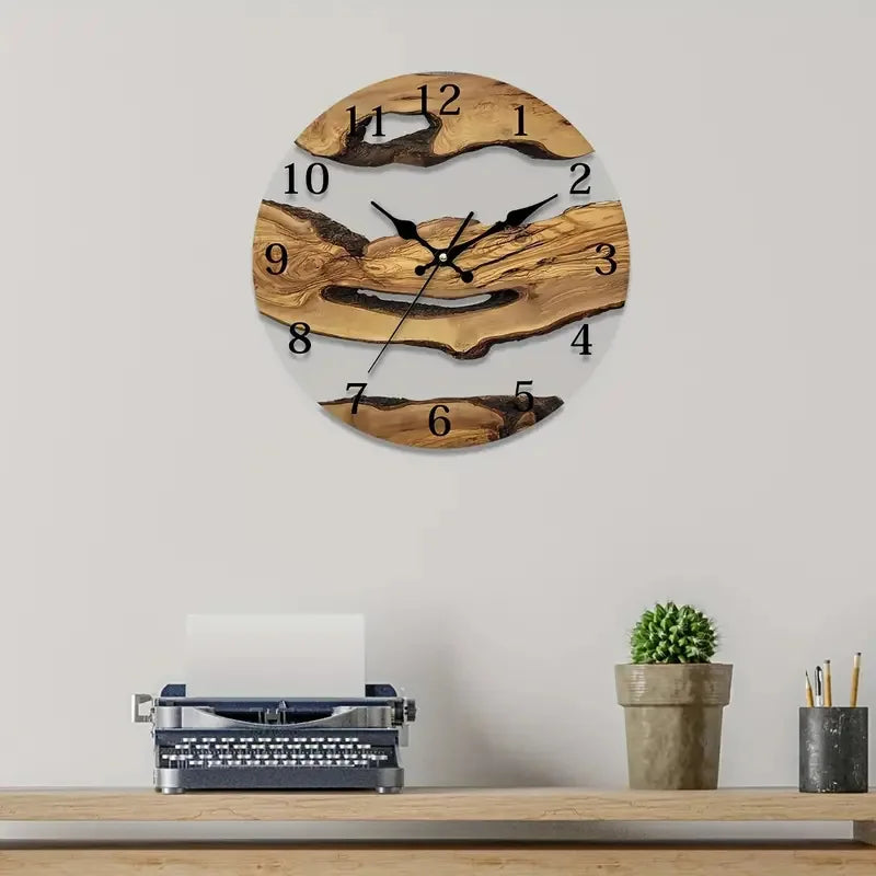 Modern Creative Imitation Olive Wood Silent Clock Tempered Glass