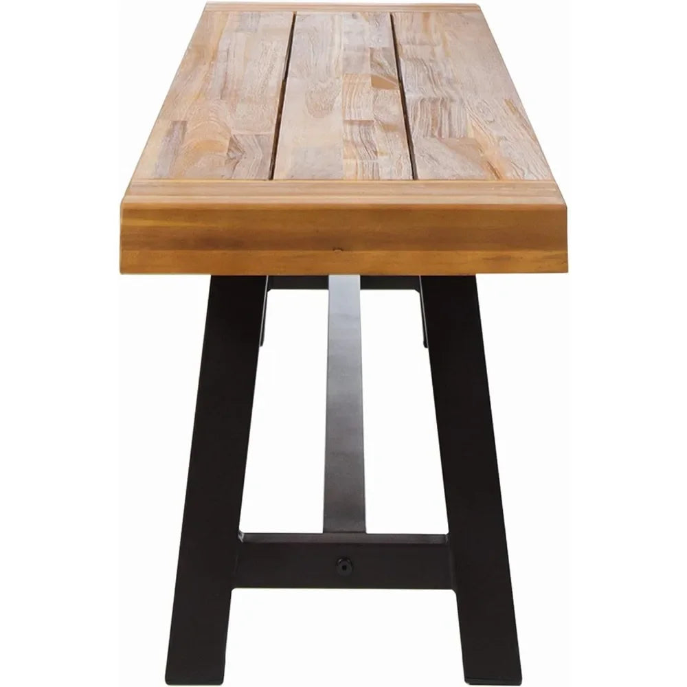 Carlisle Outdoor Acacia Wood and Rustic Metal Bench Stool