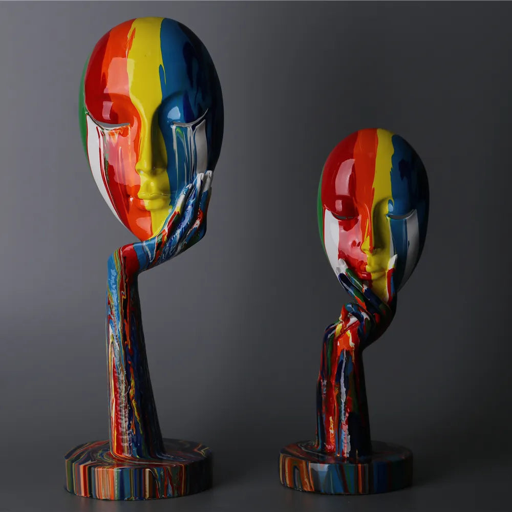 Painted Colorful Woman Face Statues