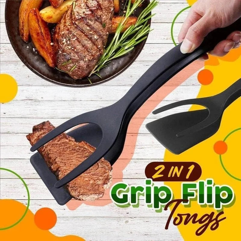 2 In 1 Grip Flip Tongs, Patty Kitchen Accessories