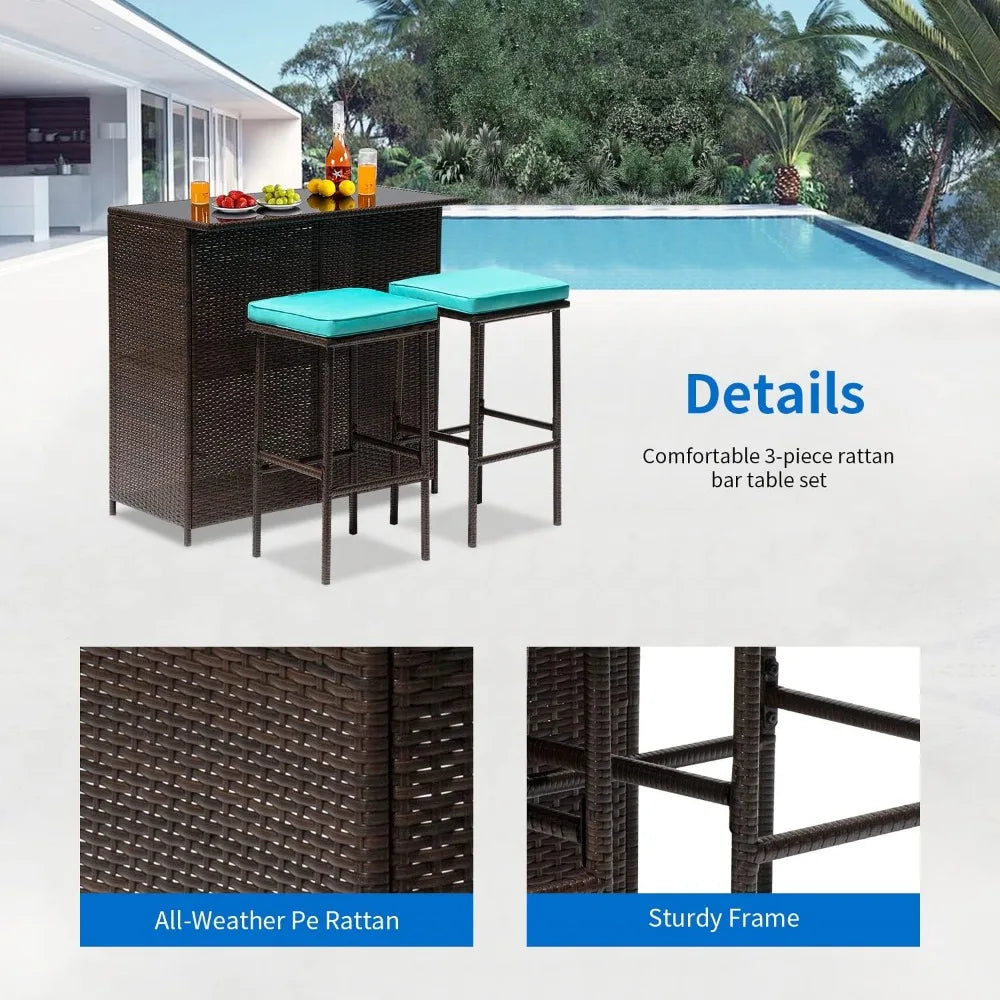 3PCS Patio Bar Set Outdoor Furniture Set