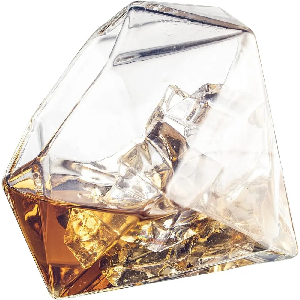 Whiskey Decanter with 2 Diamond Glasses Liquor