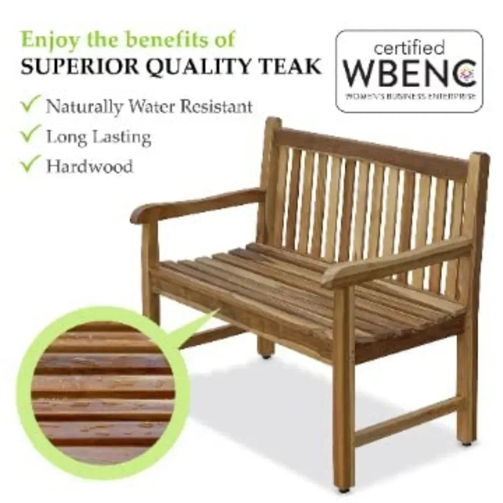 Outdoor Bench Teak Wood Garden Bench Patio Bench With Armrests and Backrest Outside Benches Furniture