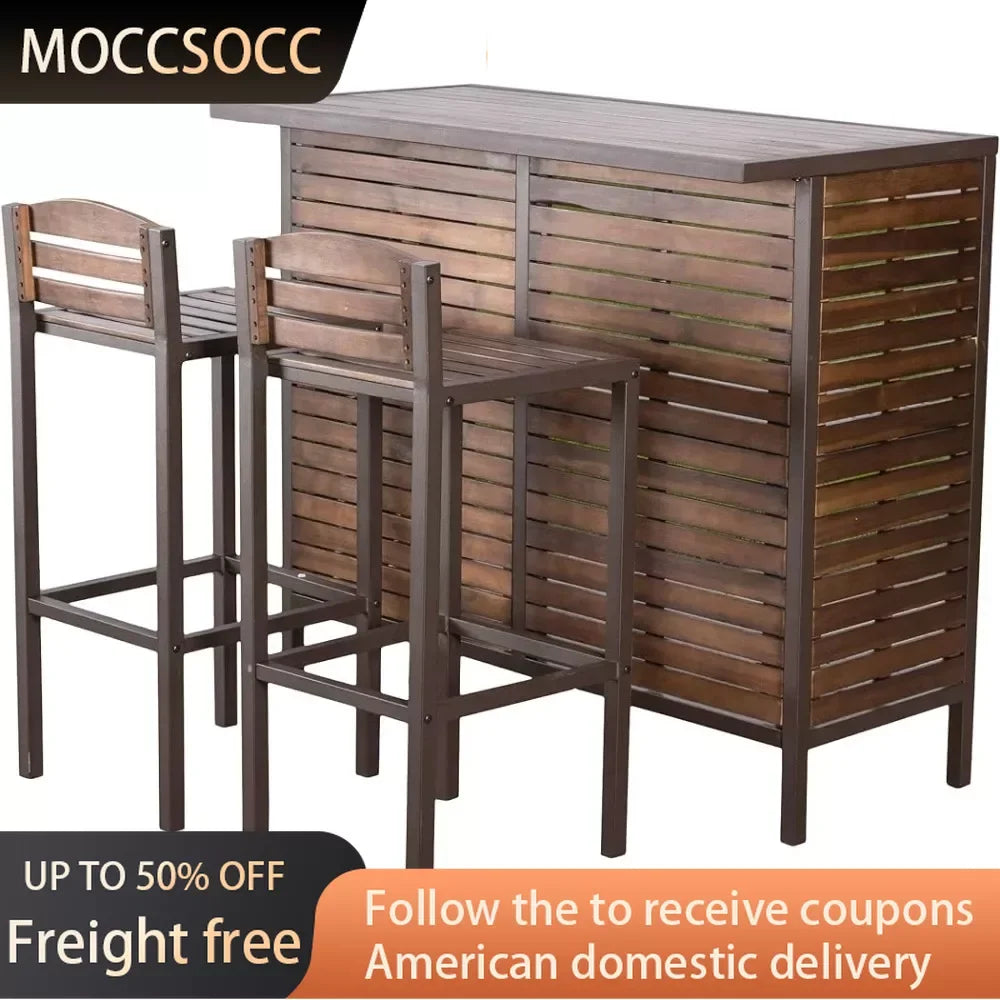 Indoor Acacia Bar Set With Rustic Metal Finish