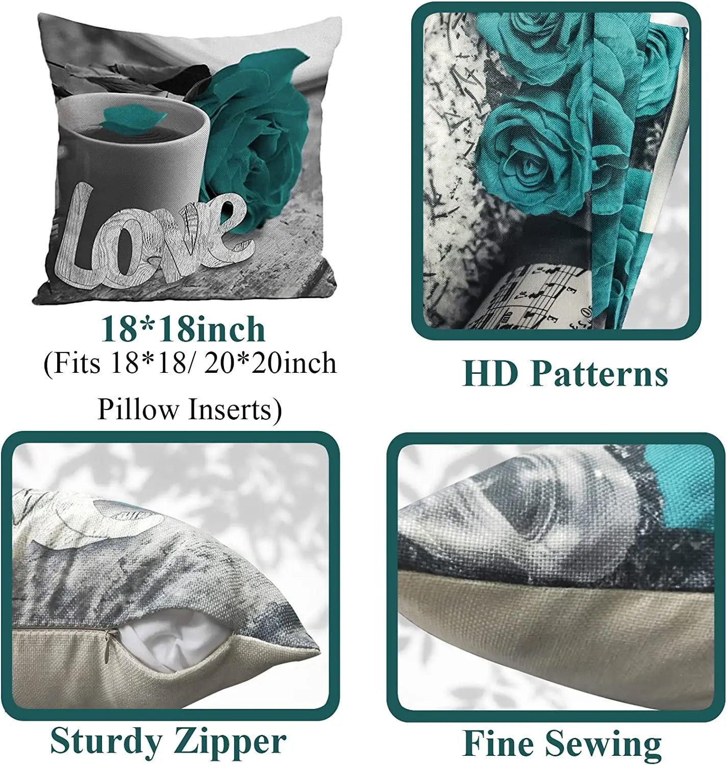 Teal Throw Pillows Covers for Couch 18x18 Set of 4