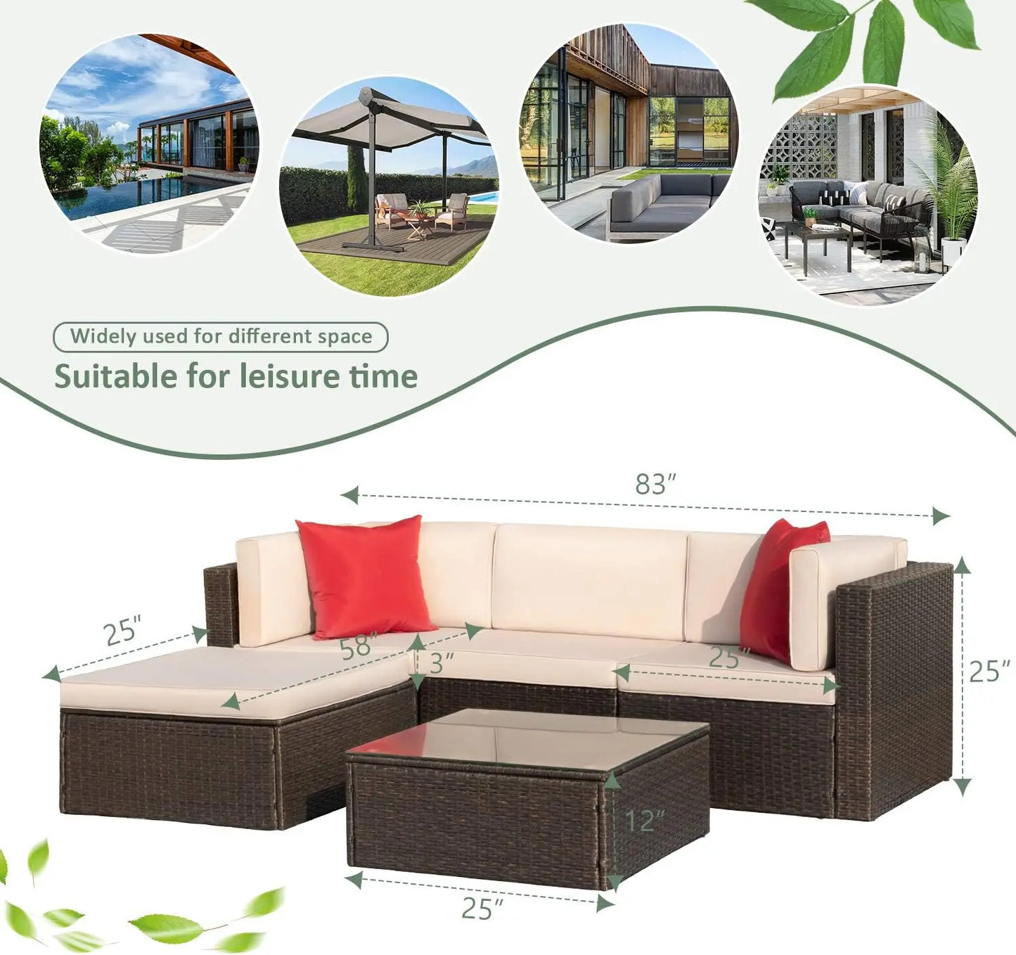 2/5 Pieces Patio Furniture Sets All Weather Outdoor Sectional Patio Sofa