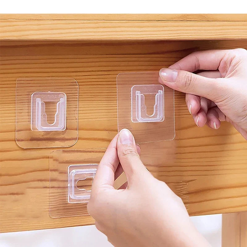 30/2Pcs Double Sided Adhesive Hooks Transparent Strong Wall Mounted