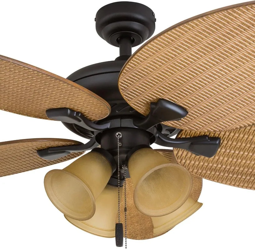 Tropical Indoor Outdoor Ceiling Fan with Light, Pull Chain