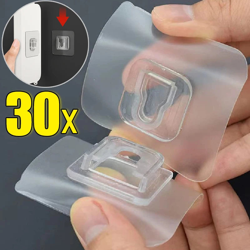 30/2Pcs Double Sided Adhesive Hooks Transparent Strong Wall Mounted