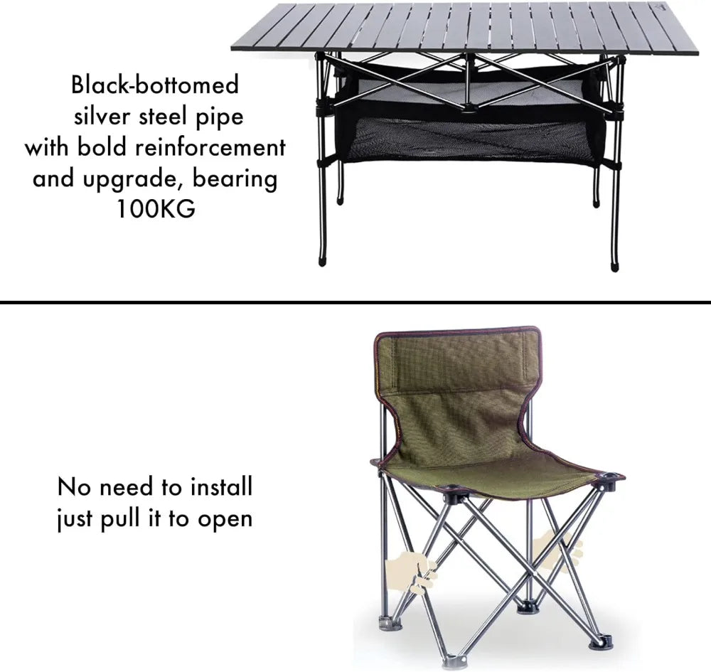 Folding Camping Table with 6 Chairs, Portable Lightweight Picnic Table for Outdoor Travel, Grill Beaches Party, Backyard BBQ