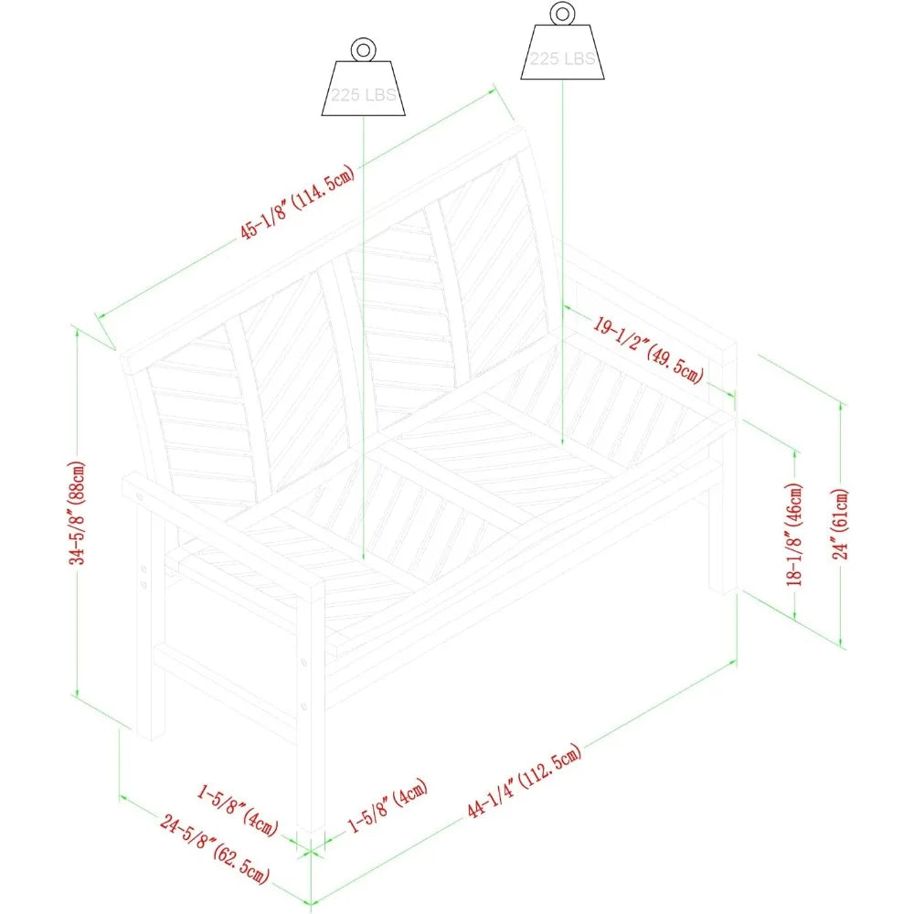 Outdoor Patio Wood Chevron Loveseat Chair