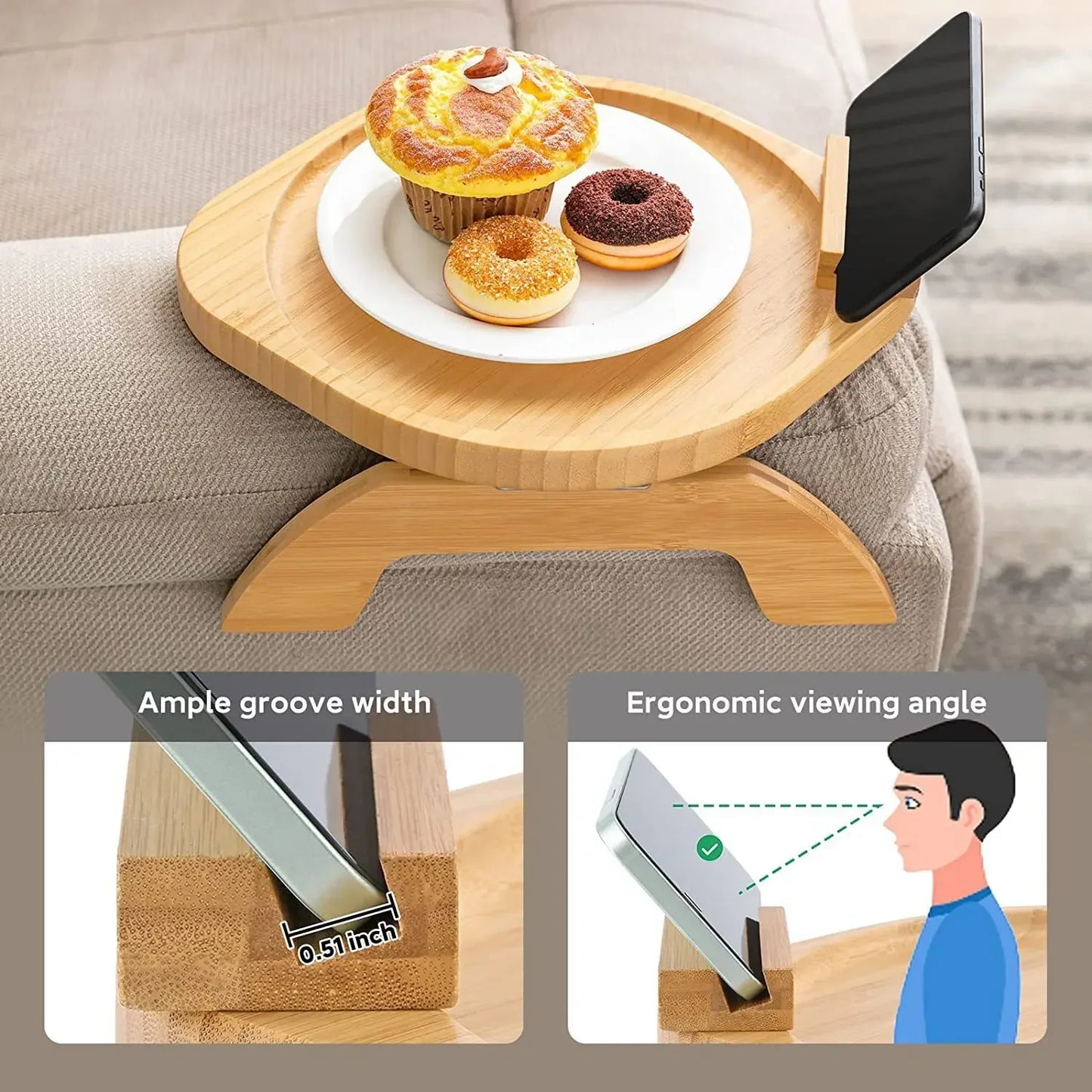 1pc Sofa Arm Tray Table with Phone Holder