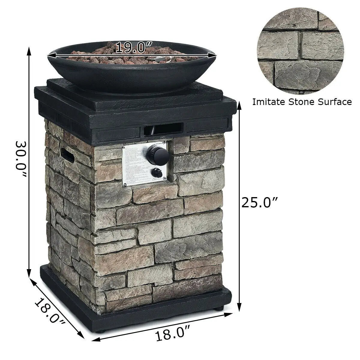 Fire Bowl Column W/ Lava Rocks & Cover