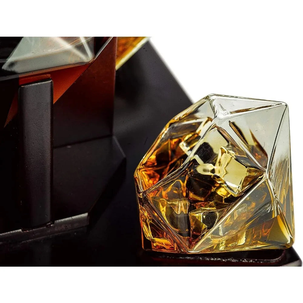 Whiskey Decanter with 2 Diamond Glasses Liquor