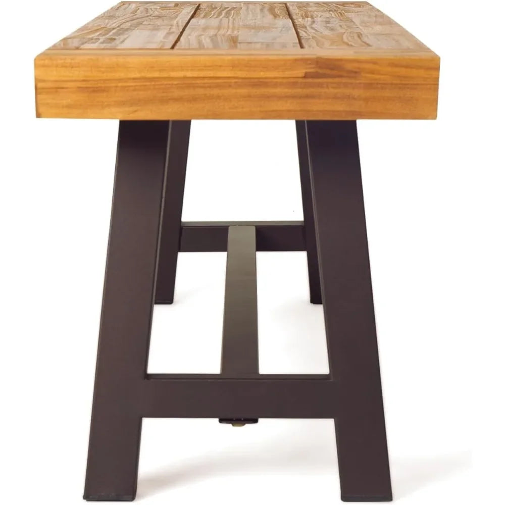 Carlisle Outdoor Acacia Wood and Rustic Metal Bench Stool